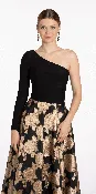 Jersey Jacquard One Shoulder Long Sleeve Ballgown with Pockets