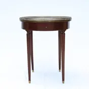A Louis XVI Style Bouillotte Table, Grey Marble Gueridon, Round Signed "AUGRAS" Lee Dowdy Antiques
