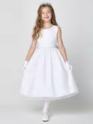 201 Girls White First Communion Dress w/ Embroidered Tulle & Sequins