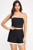2pc set- contrast trim strapless top & shorts