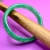 Bracelet, Bangle, Jadeite, High Grade, 56 mm, D Shaped Cross Section