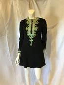1960's Black Wool Teal and gold embellished Micromini Dress size 4