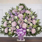 Heartfelt Tribute Lavender & White Floor Basket Arrangement