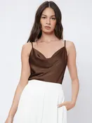 Inner Wear Silk like Satin Camisole Women Pile Collar Outer Wear Sexy Bottoming Swing Collar Short Top