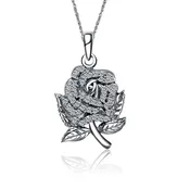 Alpha Kappa Psi Lavalier with 18" Silver Chain, Rose Design, Sterling Silver (M006)