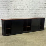Antique Black Dresser Base with Sliding Doors & Maghony Top