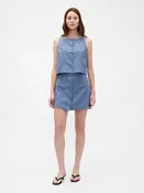 Linen-Blend Button-Front Mini Skort