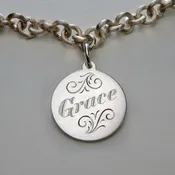 24mm Sterling Silver Disc Pendant by JT Inman with  Your Choice of Hand Engraved Name (Chain is not included.)