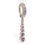 14K White Gold Pink Sapphire Belly Button Ring with Journey Dangle Charm