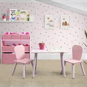 4-Piece Toddler Playroom Set – Includes Play Table with Dry Erase Tabletop and 6 Bin Toy Organizer with Reusable Vinyl Cling Stickers