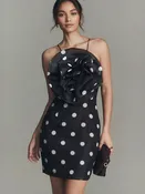 3D Rosette Polka Dot Chiffon Mini Dress