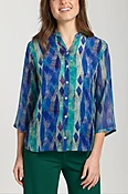 3/4 Sleeve Mandarin Collar Button-up