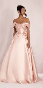 Beaded Mikado Off the Shoulder Ballgown with Pockets and Princess Pleats