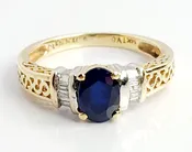 10KT Yellow Gold Oval Sapphire with Diamond Accents Size 6.5