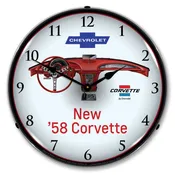 1958 Red Corvette Dashboard LED Backlit Clock