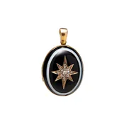 Antique Victorian 15k/18k Banded Agate w/ Diamond Star Motif Locket Pendant