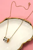 18K Gold Checker Enamel Barrel Necklace