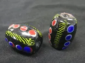 Black with Red, Blue Dots, Yellow Stripe New Majapahit Glass Beads –