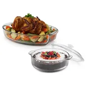 Libbey Baker's Basics 2 Piece Glass Casserole Baking Dish Set with 1 Glass Cover