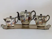 Antique 3 Piece Satsuma Tea Set with Brass Tray, PA6894MJ