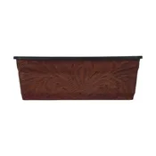 American West at Home Leather‑Accented 14" Rectangle Planter with Plastic Insert — Medium, Hand‑Tooled Leather
