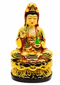 (A2) Golden Guan Yin Lotus Peace & Blessing Statue