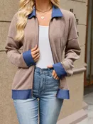 Contrast Denim Collar Zip Up Outerwear