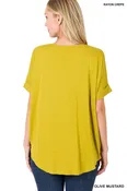 Olive Mustard Crepe Layered Draped Front Zenana Top 11/17/24 9224
