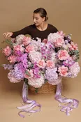 Basket - Blush Meadow - French roses, orchids, hydrangeas