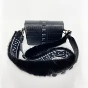 Black Crocodile Embossed Leather with Mink Strap Hand Bag