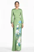 ALEX GREEN FLORAL CREPE SATIN A-LINE GOWN