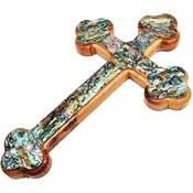 11″ Olive Wood Orthodox Cross – Wall Hanging with Mother of Pearl inlay – Handcrafted in the Holy Land