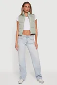 Almost Famous Solid Mock Neck Zip Front Puffer Vest