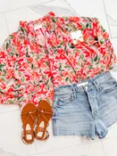 Floral Chiffon Lurex Ruffle Collar Top