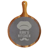 10 1/2" x 14 1/2" Round Acacia Wood/Slate Serving Board with Handle