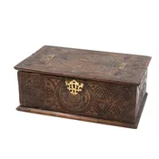 A 17th Century Carved Oak Box With Side Drawer Dated 1655.
