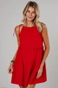 Adorably Flirty Red Tiered Mini Dress