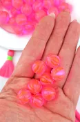 14mm Neon Pink Melon Round German Resin Beads, 8 Beads