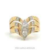 0.50ctw Marquise Diamond Chevron V-Ring with Three-Row Diamond Sides in 14k Yellow Gold