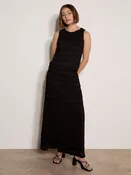 Apricot Ruched Chiffon Maxi Skirt