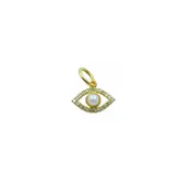 14 Gold Pearl & Diamond Mini Evil Eye Charm