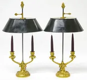 A Pair of Louis XV Style Ormolu Two-Light Bouillotte Lamps