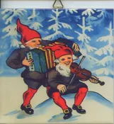 6" Ceramic tile, Gnomes playing accordian and violin