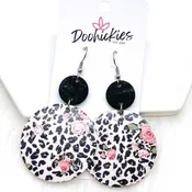 2.5" Black & Roses on Leopard Piggyback Corkies -Earrings