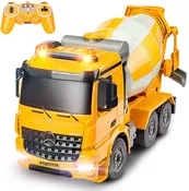 Benz Licensed Remote Control Cement Mixer Truck Toy 8 Channel Electric Stirring Dumping RC Construction Vehicles with Lights and Sounds