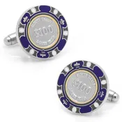 $100 Purple Poker Chip Cufflinks