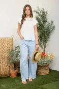 FLORAL YOKE EMBROIDERY RUFFLE SLEEVE TOP