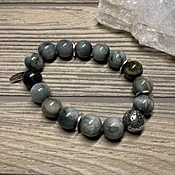 UNISEX - OOAK Natural Hawk Eye Grade AAA Gemstone, Silver Plated Lava Rock, Silvertone Spacer Designer Bracelet —