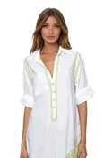 Boyfriend White Cotton Shirt with Hand Stitch Embroideries Sunshine Colors: Lemon Boyfriend Shirt