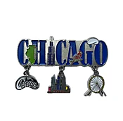 Blue Chicago metal magnet with charms